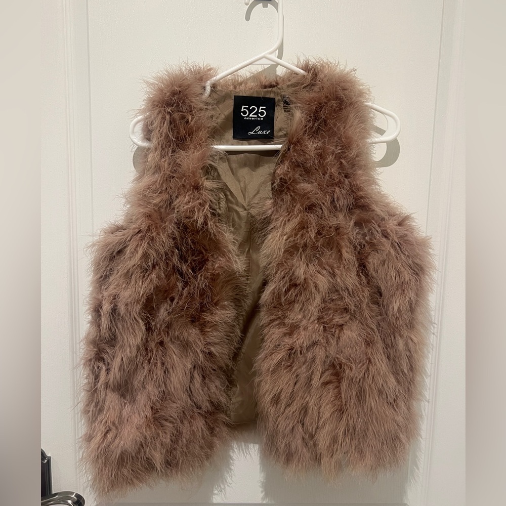 525 America Luxe authentic feather Vest in Taupe